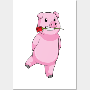 Pig with Rose Flower Posters and Art